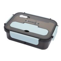 日式学生饭盒加厚PP塑料材质加厚分隔餐盒上班族便当盒便携微波炉 套餐4[不锈钢勺+筷+盒]+保温袋 蓝色[大号]成人款1