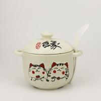 陶瓷隔水炖盅带盖双耳炖燕窝盅蒸蛋盅炖罐家用小汤煲炖盅碗送勺子 吉祥猫炖盅[收藏送勺子]
