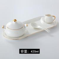 欧式带盖宫廷金边陶瓷燕窝炖盅补品甜品糖水粥蒸蛋碗汤盅汤罐 金边佛窝盅+瓷勺+长盘+奶杯