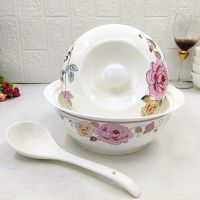 景德镇带盖陶瓷汤锅家用汤盆圆形大号汤碗9英寸品锅碗碟套装家用 9英寸品锅【送大汤勺】-翡翠玫瑰