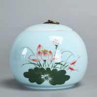 手绘茶叶罐陶瓷大号一斤装中号半斤装密封罐家用高档储物存茶罐 手绘一斤莲鱼