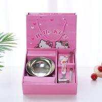 宝宝不锈钢碗儿童防摔卡通kt猫碗筷餐具套装可爱哆啦A梦碗三件套 KT猫 筷子+勺子+碗+礼品盒