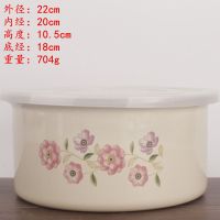 珐琅搪瓷沙拉碗带盖加高加厚珐琅搪瓷冷藏密封碗保鲜碗冰箱碗料理 单个22cm 绚丽