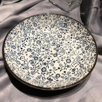 日式餐盘碗碟盘套装网红盘子陶瓷菜盘鱼盘微波炉专用碟子饺子盘子 8英寸蓝碎花 2个