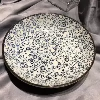 日式餐盘碗碟盘套装网红盘子陶瓷菜盘鱼盘微波炉专用碟子饺子盘子 8英寸蓝碎花 2个
