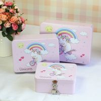 密码收纳盒带锁铁盒桌面收纳整理储物盒小钱箱证件化妆铁盒小盒子 独角兽(套装) 送密码锁(自带钥匙锁)