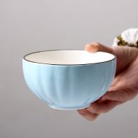 家用加大4.75英寸陶瓷碗套装日式彩釉米饭碗陶瓷沙拉碗组合 黑线蓝色南瓜4.75英寸碗 10只装