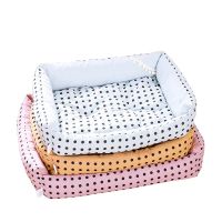 直销狗窝猫窝四季通用宠物窝中小型犬带点点方形猫狗床垫 花边点点灰色 XL(72*65*15cm)