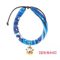猫咪项圈防虫虱子除跳蚤圈日本和风手工猫铃铛带猫牌脖圈宠物用品 蓝色海水纹 XS颈围15-20cm 适合2-8斤