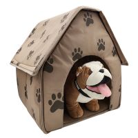 房子形状宠物窝 猫咪狗狗窝别墅 可拆洗红砖宠物窝 四季可用 小脚印宠物窝(38*43*46)