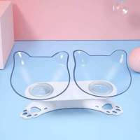 猫碗猫食盆护颈猫盆双碗猫粮碗狗碗猫咪碗宠物饭盆防打翻猫咪用品 透明双碗+白底座 收藏购买优先发货