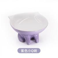微瑕疵陶瓷猫碗网红小Q大头水碗加菲扁脸猫斜口护颈椎高颜值 紫色猫粮碗