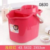 手压带滑轮加厚洗拖把桶挤水桶墩布清洁单桶拖把压干桶家用大容量 浅玫红0830地拖桶