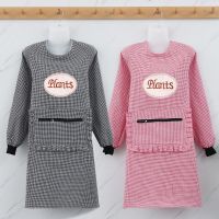 围裙罩衣男女用家庭长袖罩衣外套纯棉大人做饭工作服厨房防油时尚 长袖黑色+长袖玫红