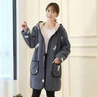 羽绒服护衣罩衣水晶绒围裙加绒加厚韩版家加长罩衣成人女工作服冬 云朵绒灰耳兔 XXL(建议80-125斤)