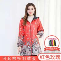 防水围裙女防水防油工作新款洋气加绒加厚纯棉成人工作服时尚罩衣 红玫瑰（防水加绒加厚+送防水套袖） L码（80-100斤）