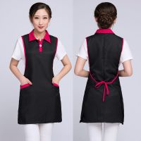美容院围裙韩版美容师养生馆工作服装纹绣美甲店母婴店工作围裙女 黑色红领