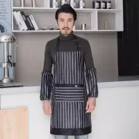 [围裙+套袖]防水围裙女厨房男士上班餐饮工作服做饭围腰家用 黑色围裙套装
