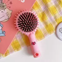 韩国 ins可爱卡通软萌镜子一体迷你便携随身梳子气囊气垫按摩梳子 粉色爱心梳子