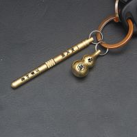 TC4钛合金一体化牙签便捷剔牙神器黄铜筒身多功能水果签护身武器 牙签耳勺连体刻字款+招财葫芦