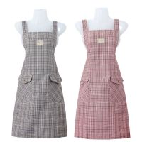 围裙背带厨房家用时尚女工作洋气服务员美甲奶茶店色织布成人防油 素雅红背带+素雅咖背带