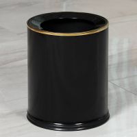 直投斜口高档双层垃圾桶家用时尚创意卧室网红客厅大容量收纳桶 金圈亮光黑[双层14L]