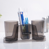 卫生间牙膏置物牙刷架套装漱口杯创意洗漱杯刷牙杯情侣牙具盒牙筒 双杯黑色