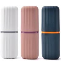 简约家用旅行洗漱杯漱口杯牙桶牙刷牙膏收纳盒牙具盒便携式套装 深蓝色+白色+粉色(三个)