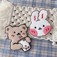 卡通小熊便携化妆镜子补妆迷你小圆镜可爱少女学生随身携带小镜子 小熊镜子 奶茶熊+如意兔