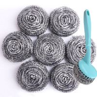 [20个大号钢丝球+1个手柄刷]不锈钢钢丝球厨房刷锅洗碗清洁用品 ++[20大号钢丝球1长柄刷]++