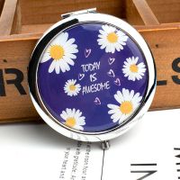创意双面化妆镜小雏菊便携小圆镜迷你放大折叠金属学生化妆镜子 70 小雏菊[1款]