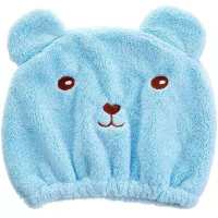 免吹风卡通小熊加厚干发帽超强吸水速干毛巾浴帽韩版擦头发包头巾 蓝色