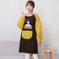 秋冬韩版时尚长袖围裙 厨房做饭防污围腰 全身式成人罩衣可印logo 【高品质】三层复合-麻花辫咖防水罩衣