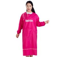 成人防尘罩衣女中长款时尚反穿长袖围裙家务男工作新款理发店专用 加长款带字母玫红色
