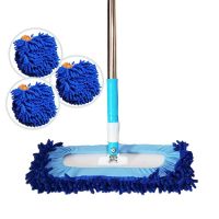 雪尼尔拖把平板干湿两用吸水毛毛虫家用拖把瓷砖木板懒人拖净神器 一套杆板[共4布]蓝色