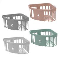 免打孔卫生间置物架转角浴室洗漱香皂架厨房壁挂沥水三角架收纳架 白色+粉色+灰色+绿色