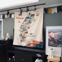 出口瑞典商店 小清新 装饰布挂布背景布 文艺 瑞典地图 130*150cm
