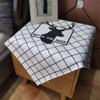 床头柜打印机盖布茶几桌布防水防尘罩欧式网红可爱冰箱洗衣机盖巾 方格鹿头 110*110cm