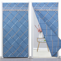 家用冬季棉门帘防寒保暖挡风加厚门帘卧室厨房隔断帘冬天免打孔 线条(棉门帘) 宽100高220cm[魔术贴固定]