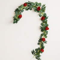 森系ins仿真绿植卧室布置生日装饰装扮用品柳条尤加利龟背叶藤条 尤柳藤条带花-红玫瑰(约2.0米)