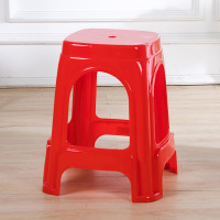 加厚塑料凳子 熟胶家用客厅简约餐桌凳成人椅子高凳 茶几浴室矮凳 红色大号「高46厘米」8801