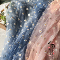 小红书网红小雏菊野餐桌布仙女油画风摆拍照背景布蕾丝纱网纱布料 绣花小雏菊[白色 1米