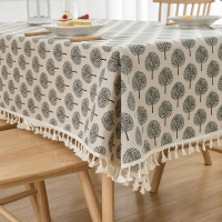 简约中式餐桌布ins网红北欧日系小清新桌布布艺棉麻茶几防尘盖巾 白色丛林(桌布) 140*250cm