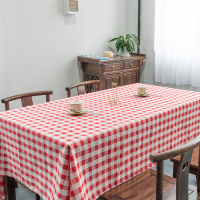 特价中式格子桌布布艺茶几布餐桌布印花台布北欧风格复古文艺书桌 红色小格子 200*260CM