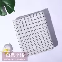 棉麻布料 黑白格子布料背景布ins风网红桌布布料少女心窗帘沙发布 白色小格(2cm) 加密款1米价