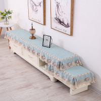 电视柜桌布茶几盖布套装防尘防滑长方形客厅全包盖布蕾丝现代简约 湖蓝色 温情蜜意l蓝色 40*260cm