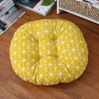 圆形加厚凳子坐垫棉麻飘窗藤椅餐椅垫学车学生办公室电脑椅子靠垫 黄米格 圆坐垫直径50cm