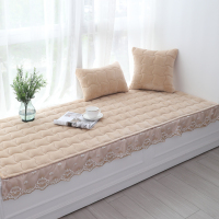 加厚毛绒飘窗垫窗台垫子订定做田园防滑榻榻米坐垫飘窗毯阳台垫 简约格驼色+16裙边 70*240cm