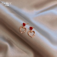 爱心小红心耳环女简约韩国气质小巧耳坠925纯银银针耳钉红色耳饰