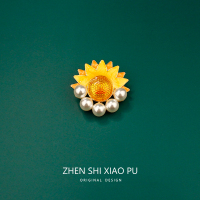 梵高星空复古宫廷高档胸针女气质珍珠向日葵油画别针徽章西装配饰 向日葵别针